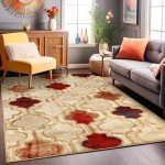 Large Beige Indoor Area Rug - Modern Geometric