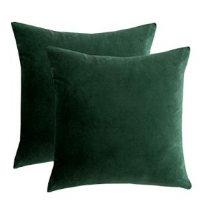 Set of 2 Dark Green Velvet Throw Pillow Covers