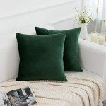 Set of 2 Dark Green Velvet Throw Pillow Covers