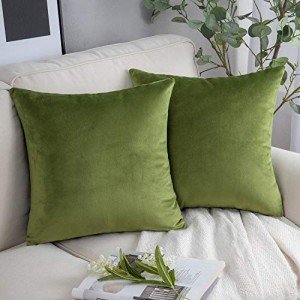 Set of 2 Green Velvet Throw Pillow Covers 18x18