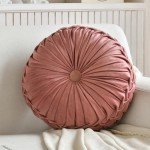 Velvet Round Pleated Throw Pillow in Blush