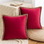 Set of 2 Wine Red Velvet Throw Pillow Covers