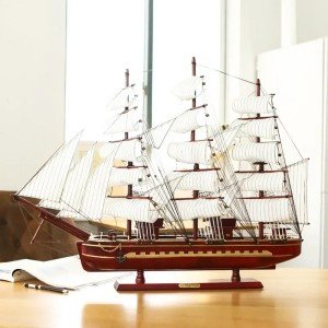Large Wooden Sailboat Model for Home Decor