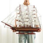 Large Wooden Sailboat Model for Home Decor