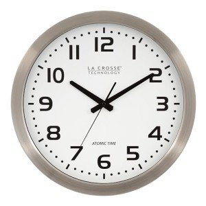 16-Inch Stainless Steel White Dial Atomic Clock