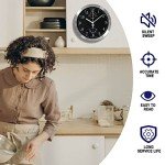 HITO 10-Inch Silent Wall Clock with Glass Cover