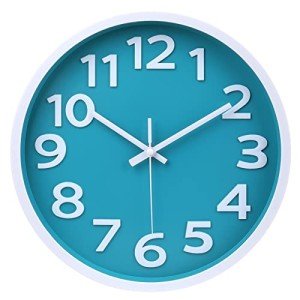 Silent 12-Inch Aqua Wall Clock for Indoor/Outdoor Decor