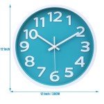Silent 12-Inch Aqua Wall Clock for Indoor/Outdoor Decor