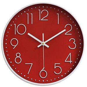 Red 12-Inch Silent Wall Clock for Home Decor