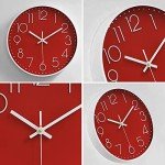 Red 12-Inch Silent Wall Clock for Home Decor