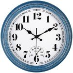 Retro Waterproof Wall Clock with Thermometer - Blue