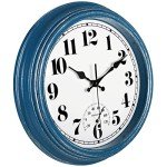 Retro Waterproof Wall Clock with Thermometer - Blue
