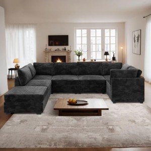 U-Shaped Modular Sectional Sofa Bed - Black