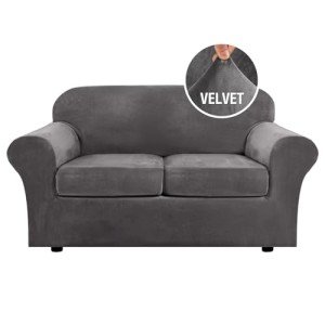 Velvet Plush 3-Piece Stretch Sofa Covers - Grey