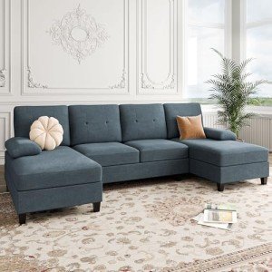 U-Shaped Sectional Sofa with Double Chaise in Black