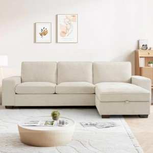 Beige L-Shaped Convertible Sectional Sofa with Chaise