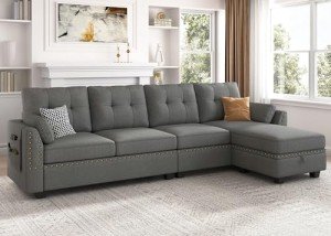 HONBAY L-Shape Reversible Sectional Sofa - Dark Grey