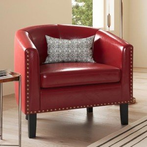 Modern Velvet Barrel Chair with Gold Accents - Red