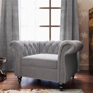 Modern Velvet Chesterfield Accent Chair in Grey