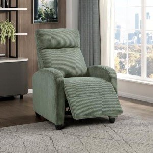 Corduroy Pushback Recliner Chair - Green Accent Sofa
