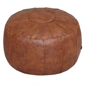 Handmade Moroccan Round Pouf Ottoman Seat - Brown