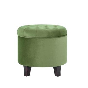 Green Velvet Tufted Round Ottoman with Storage