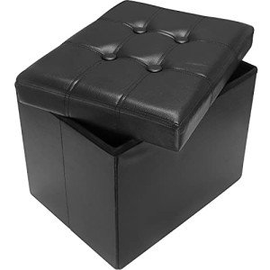 AmasSmile Black Folding Storage Ottoman Stool
