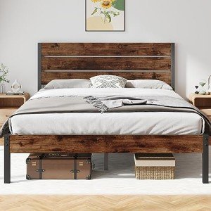 Fluest Queen Bed Frame with Storage - Rustic Brown