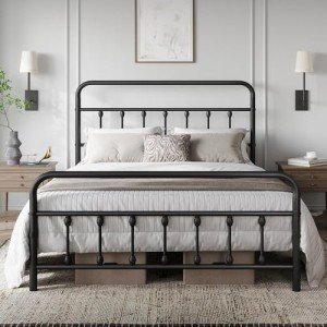 Victorian Style Metal Bed Frame with Storage - Queen