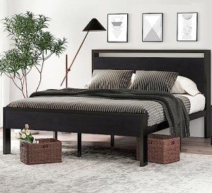 14-Inch Full Size Metal Bed Frame with Wood Headboard
