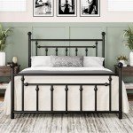 Queen Metal Platform Bed Frame with Vintage Design