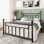 Queen Metal Platform Bed Frame with Vintage Design