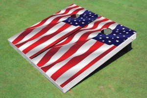 Custom Wavy American Flag Cornhole Board Set