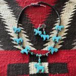 Turquoise Cowgirl Horse Fetish Necklace with Silver Clasp