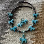 Turquoise Cowgirl Horse Fetish Necklace with Silver Clasp