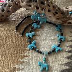 Turquoise Cowgirl Horse Fetish Necklace with Silver Clasp