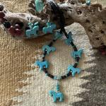 Turquoise Cowgirl Horse Fetish Necklace with Silver Clasp