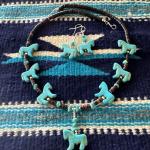Turquoise Cowgirl Horse Fetish Necklace with Silver Clasp