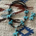 Turquoise Cowgirl Horse Fetish Necklace with Silver Clasp