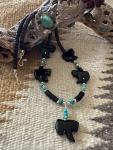 Cowgirl Black Beauty Agate Horse Necklace 18”