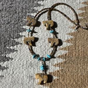 Lace Agate Horse Necklace with Turquoise and Silver
