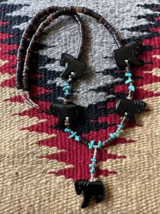 Black Agate Horse Necklace with Turquoise Accent