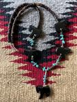 Black Agate Horse Necklace with Turquoise Accent