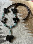 Black Agate Horse Necklace with Turquoise Accent