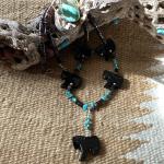 Black Agate Horse Necklace with Turquoise Accent