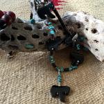 Black Agate Horse Necklace with Turquoise Accent