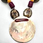 Vintage 1970s Brass and Shell Necklace with Beads