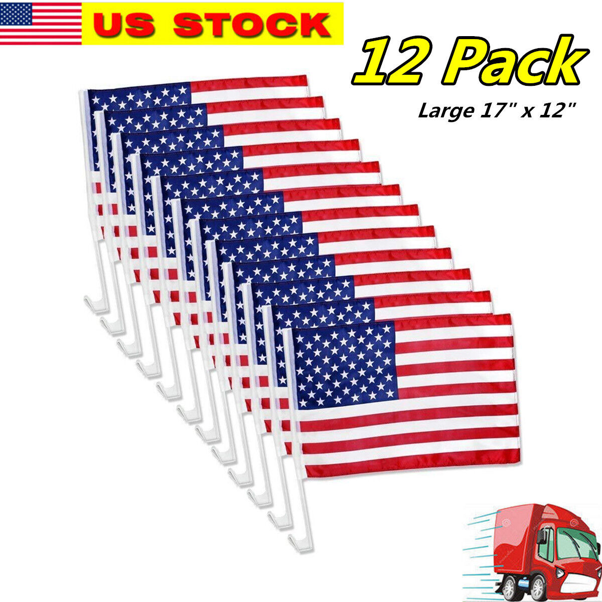 12-Pack USA Flag Car Window Clips