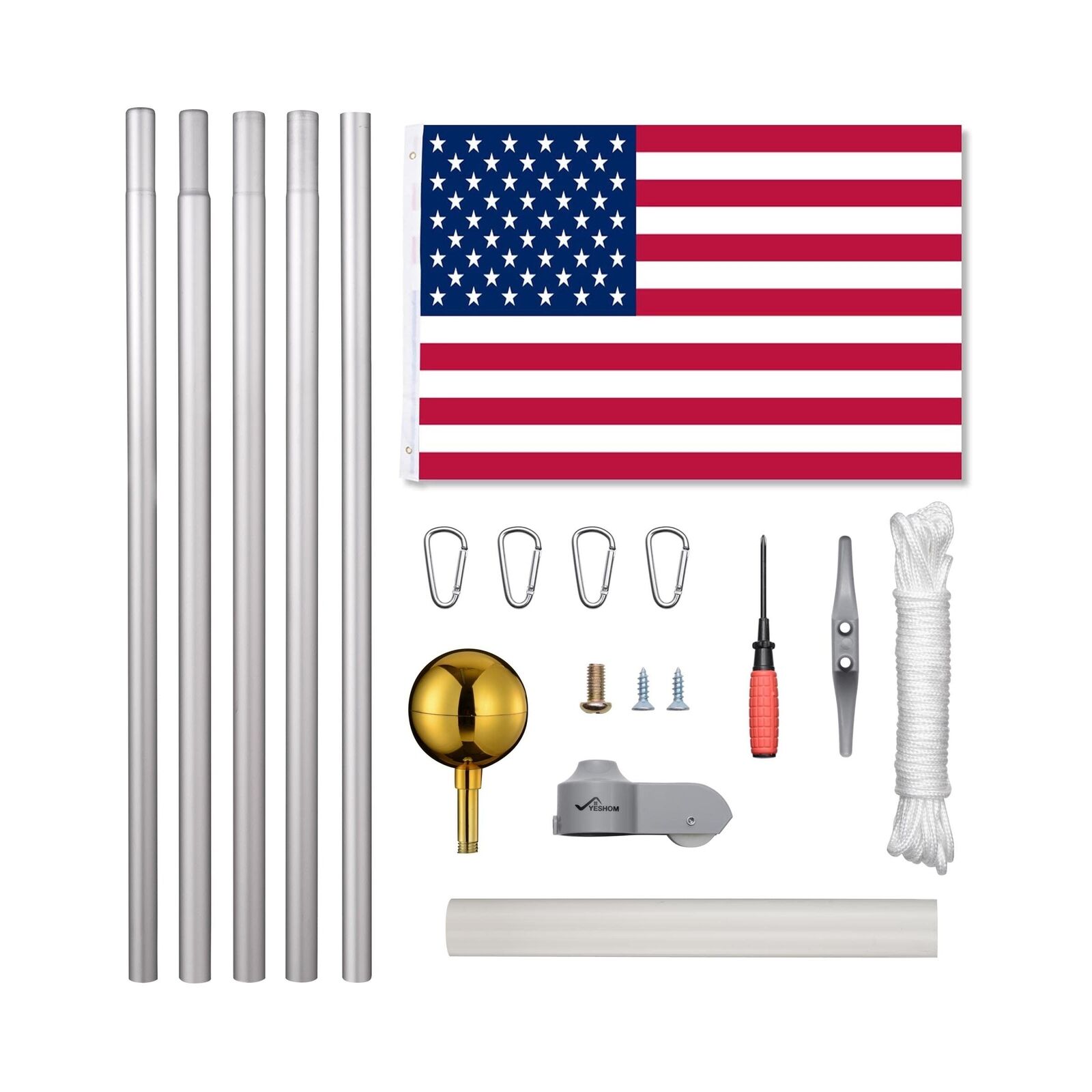 20ft Aluminum US Flagpole Kit with Flag