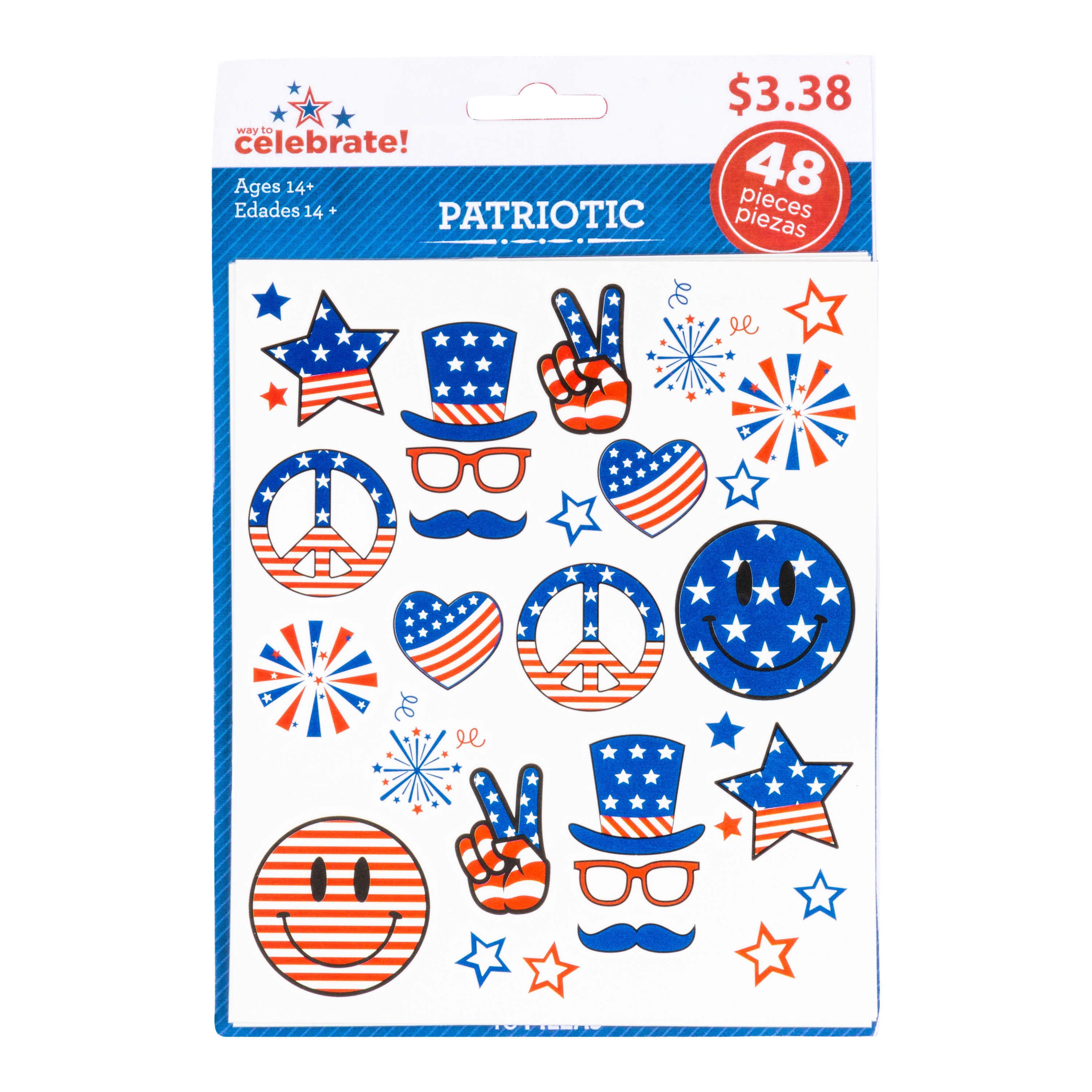 Patriotic 54PC Temporary Tattoos for 4th of July